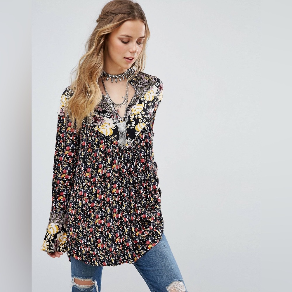 Free People Wildflower Print Tunic Blouse